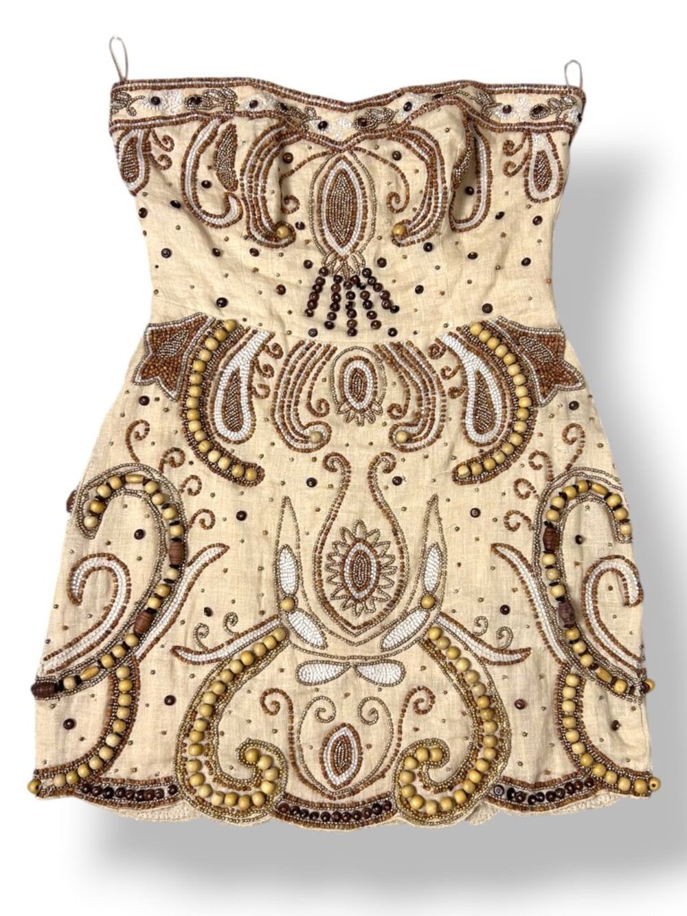 Ramy Brook Kamiyah Beaded Strapless Mini Dress Sand Stone Beige Sz 0 Petite